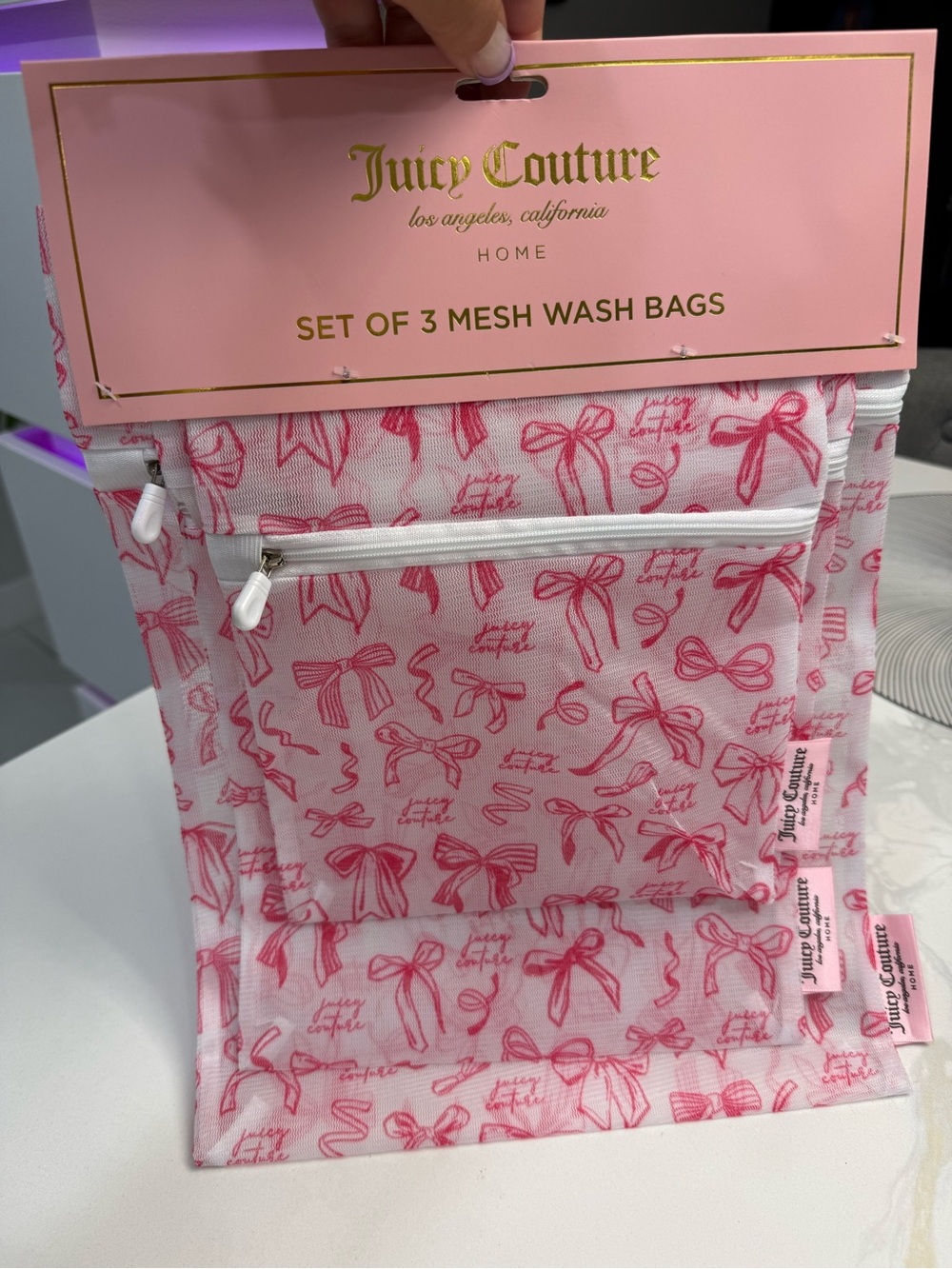 Juicy Couture Pink Bow Mesh Wash Bags - Set of 3  NWT